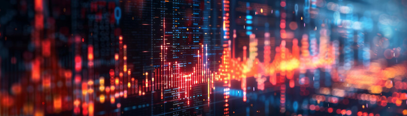 Poster - Abstract futuristic data visualization with glowing lines and dots, representing technology, digital data, and information flow in a cyber environment.