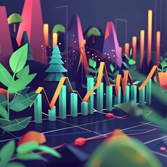 Poster - Vibrant Geometric Abstract Visualizing Market Indices Data