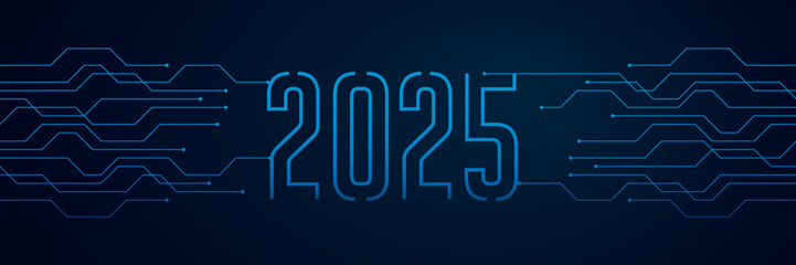 Aufkleber - circuit board electronics digital technology banner 2025 blue vector illustration