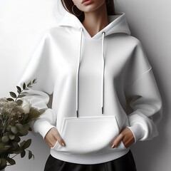 Wall Mural - A woman wearing a white hoodie highquality unique optimized professional highquality engaging.