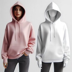 Wall Mural - A woman wearing a pink and white hoodie highquality unique optimized highquality harmony Artistic.