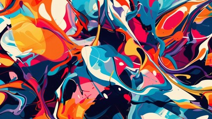 Poster - A vibrant, chaotic abstract background with overlapping shapes and bold colors, expressing creativity and spontaneity