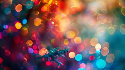 Fototapete - A vibrant, colorful bokeh background with blurred lights in various hues, creating a festive and cheerful atmosphere