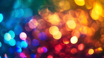 Fototapete - A vibrant, colorful bokeh background with blurred lights in various hues, creating a festive and cheerful atmosphere