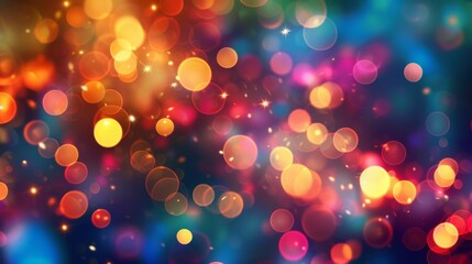 Fototapete - A vibrant, colorful bokeh background with blurred lights in various hues, creating a festive and cheerful atmosphere