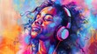 © Bijac - vibrant african american woman listening to music colorful digital painting