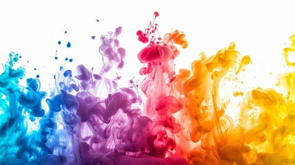 Wall Mural - vibrant colorful paint splashes on white background abstract liquid ink spectrum isolated cmyk design