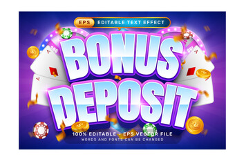 Poster - bonus deposit 3d text effect and editable text effect with an illustration of a spin lottery machine and a glowing background	