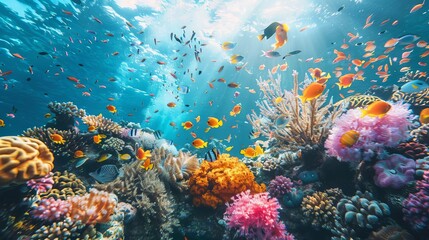 vibrant coral reef with colorful tropical fish underwater photography