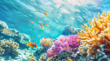 vibrant coral reef with colorful tropical fish underwater photography