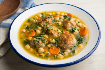 Wall Mural - Meatball stew with chickpeas and spinach.