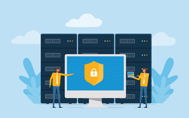Leinwandbilder - flat vector technology internet cyber security design concept and data security concept with people working	