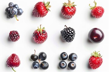 Wall Mural - Isolated berry collection against a white backdrop. Generative Ai