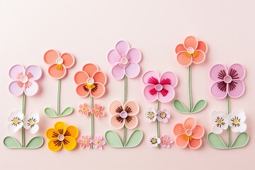 Wall Mural - Flowers paper cut design. Beautiful spring paper cut flowers on soft color background. Valentine's Day, Birthday, Happy Woman Day, Mother's Day. Holiday poster and banner with flower papercut