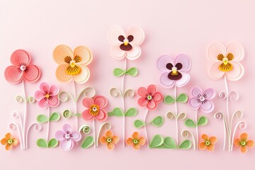 Wall Mural - Flowers paper cut design. Beautiful spring paper cut flowers on soft color background. Valentine's Day, Birthday, Happy Woman Day, Mother's Day. Holiday poster and banner with flower papercut