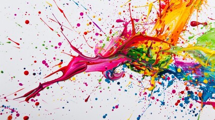Fototapete - Energetic splashes of paint on a white canvas, forming a dynamic and colorful abstract background