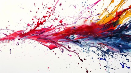 Fototapete - Energetic splashes of paint on a white canvas, forming a dynamic and colorful abstract background