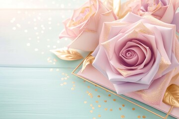 Wall Mural - Flowers paper cut design. Beautiful spring paper cut flowers on soft color background. Valentine's Day, Birthday, Happy Woman Day, Mother's Day. Holiday poster and banner with flower papercut