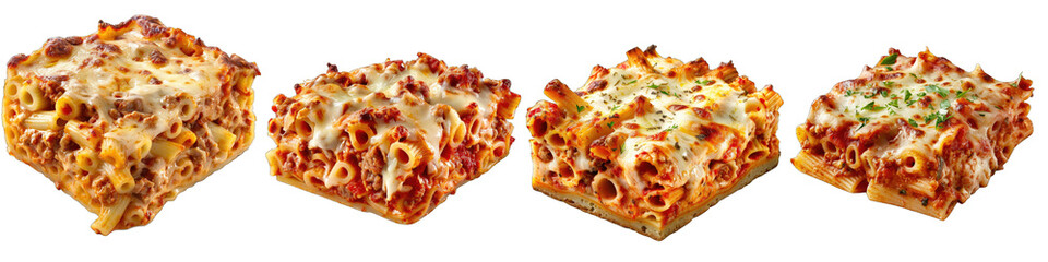 Wall Mural - Baked Ziti cut out  Hyperrealistic Highly Detailed Isolated On Transparent Background Png File