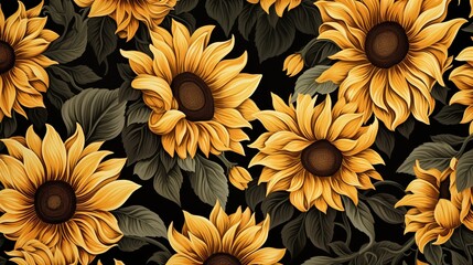 Wall Mural - A bold pattern of sunflowers and greenery 
