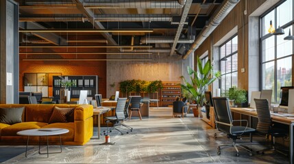Poster - Picture a sleek, modern co-working space where diverse professionals work independently yet collectively. The environment is vibrant with creativity and innovation.