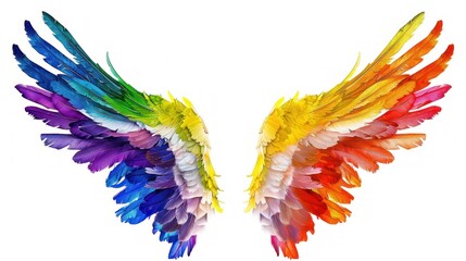 solated rainbow pride wings, colorful and shiny, high resolution. on a white background