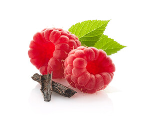 Wall Mural - Raspberry with vanilla in closeup on white background
