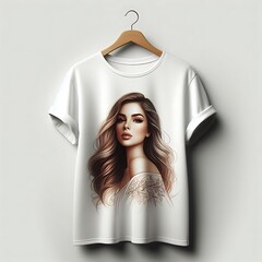 A white shirt with a womans face on it.