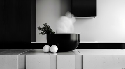 Bowl on table in kitchen, tidy modern minimal