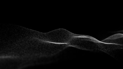 Fototapete - Futuristic moving wave. Digital dark background with moving particles. Big data visualization. 3d rendering