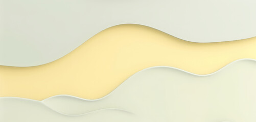 Wall Mural - Abstract art featuring wavy shapes in pastel yellow and light grey colours, forming a smooth and elegant design.