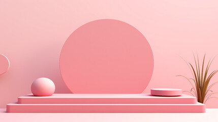 Wall Mural - Elegant Pink Geometric Shape Podium Display - Abstract Minimalist Design for Showcase, 3D Rendering Stock Illustration