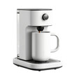 © Rona_65 - A white single-serve coffee maker with a cup of coffee brewing.  The coffee maker has a sleek modern design.