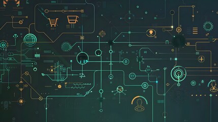 Poster -  a complex system represented in a schematic diagram, showcasing the relationships between components through simplified symbols for easy understanding