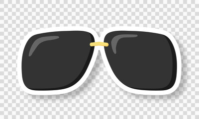 Sunglasses on a transparent background. A sticker with black glasses. Retro hippie style. Vector illustration.