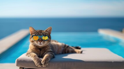 Wall Mural - Cool Cat Poolside in Summertime Paradise