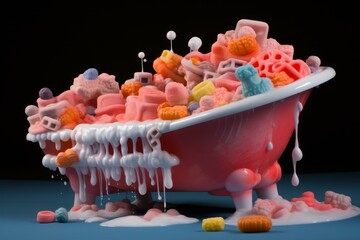 Poster - Child-friendly Toy bathtub foam. Plastic cleaning. Generate Ai