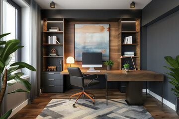 Wall Mural - Design a modern home office with a sleek, minimalist desk. Generative AI