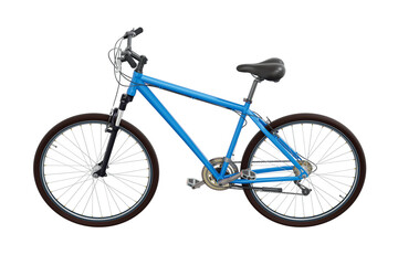 Wall Mural - Blue bicycle, side view. Black leather saddle and handles. Png clipart isolated on transparent background