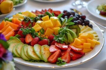 Wall Mural - Healthy Diet Concept: Fresh Fruits and Vegetables Plate for Dental Health Promotion