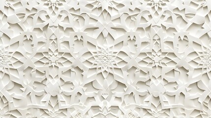 Wall Mural - Refined Islamic Geometric Seamless Pattern on White Background with Intricate Detailed Textures and