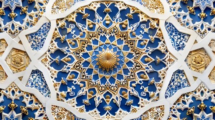 Wall Mural - Elegant Geometric Islamic Pattern with Intricate Details on White Backdrop