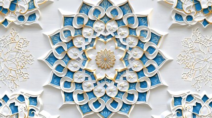 Wall Mural - Elegant Geometric Islamic Patterned Background with Intricate Details and Gold Blue Accents