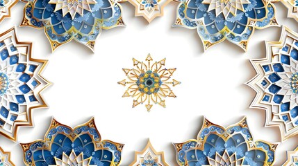 Wall Mural - Intricate Islamic-Inspired Geometric Pattern with Classic Gold and Blue Tones