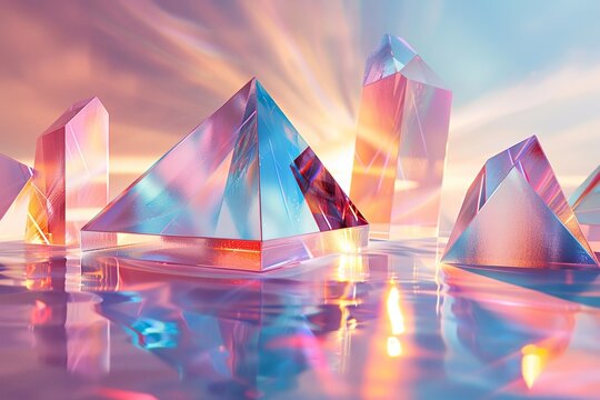 8 Holographic geometric shapes in a surreal, floating arrangement