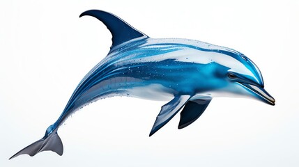 Digital illustration of a futuristic dolphin with a sleek blue design on a white background, representing marine wildlife and creativity.