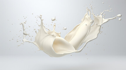 Wall Mural - Fresh Milk and Tea Splash Isolated on White Background - 3D Liquid Yogurt Splash Stock Illustration with Clipping Path