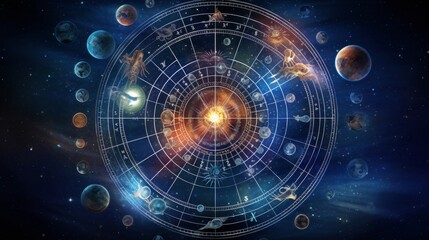 Wall Mural - Zodiac astrological chart with planets in outer space