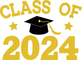 Graduation class of 2024 typography clip art design on plain white transparent isolated background for card, shirt, hoodie, sweatshirt, apparel, tag, mug, icon, poster or badge