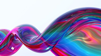 Wall Mural - Abstract colorful, glossy, iridescent wave, 3D rendering, digital art, technology background.